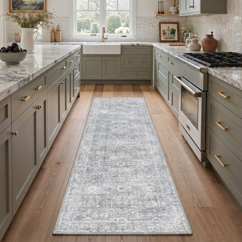 Tapis intérieur gris cendré lavable à la machine Caledon Vintage, Runner 2'3" x 6'