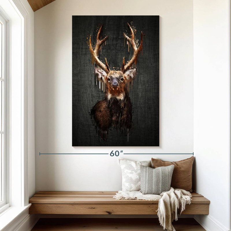 Brampt Grunge Deer On Black, 51" H x 34" W