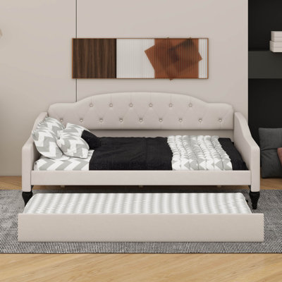 Full Size Upholstered Tufted Daybed With Twin Size Trundle