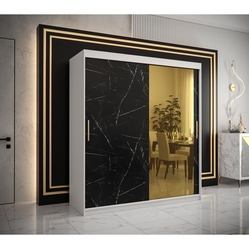 Lancashire 2 Door Manufactured Wood Wardrobe, White/Black, 200cm H x 180cm W x 62cm D