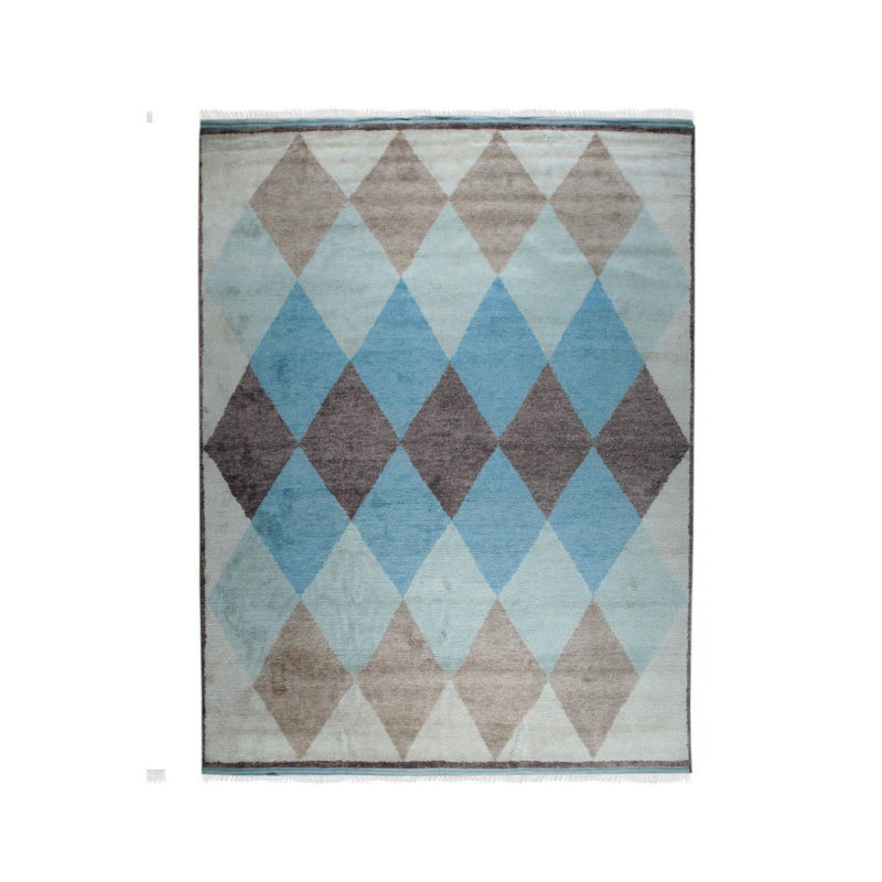 Stylish Hand-Knotted Multicolor Transitional Contemporary Moroccan Rectangular Wool Area Rugs, Rectangle 5' x 8'