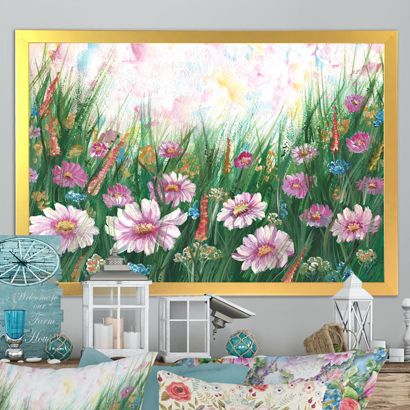«Blooming Flower Field», reproduction sur toile, H 8 po x l 12 po x P 1 po, Cadre doré à coins fermés