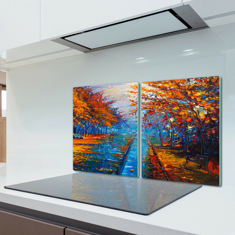 Vaucher Tempered Glass Autumn Trees Road Chopping Board, 52cm x 30cm