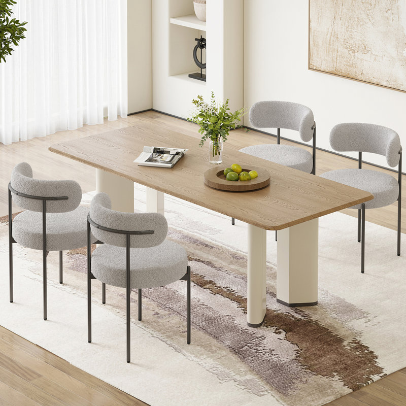 Ensemble de 4 chaises de salle à manger de style Mid-Century avec dossier incurvé et dossier arrondi avec pieds en métal Sherpa