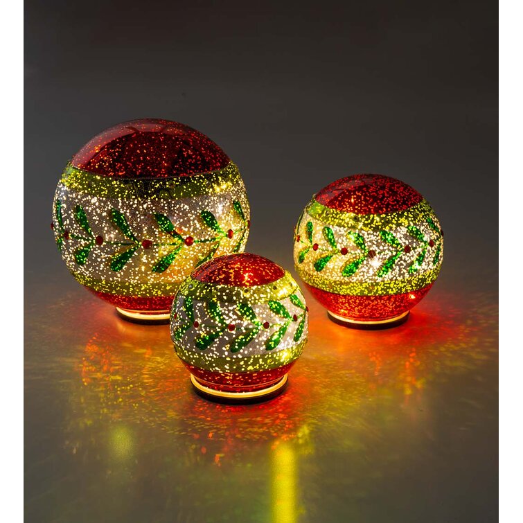 3 Piece LED-Lighted Table Christmas Balls Set