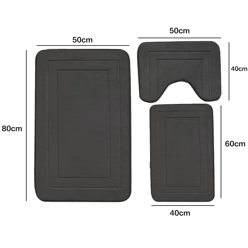 3 Piece Novelty Bath Mat, Dark Grey