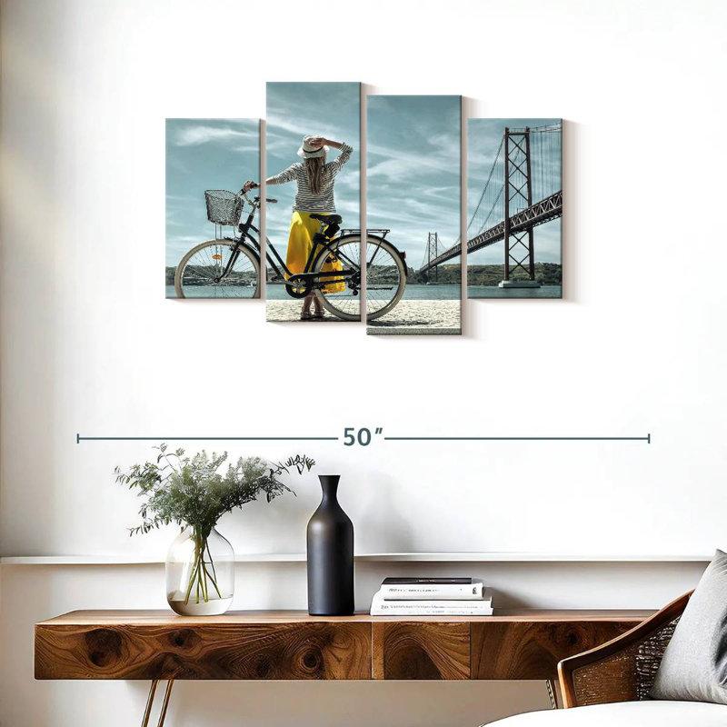 Senne, femme et bicyclette, H 22 po x l 36 po