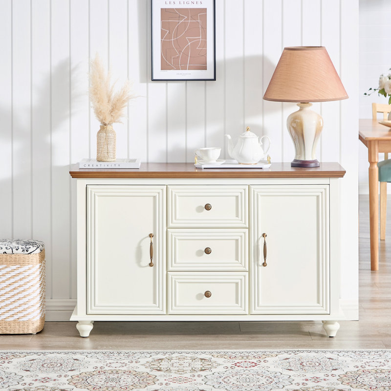 Buffet 47,3 "Mid Century, H 28,75 po x l 47,25 po x P 15 po, Blanc / Brun