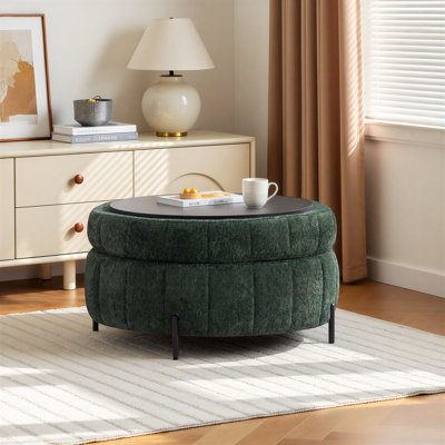 31" W Round Storage Ottoman With Reversible Lid