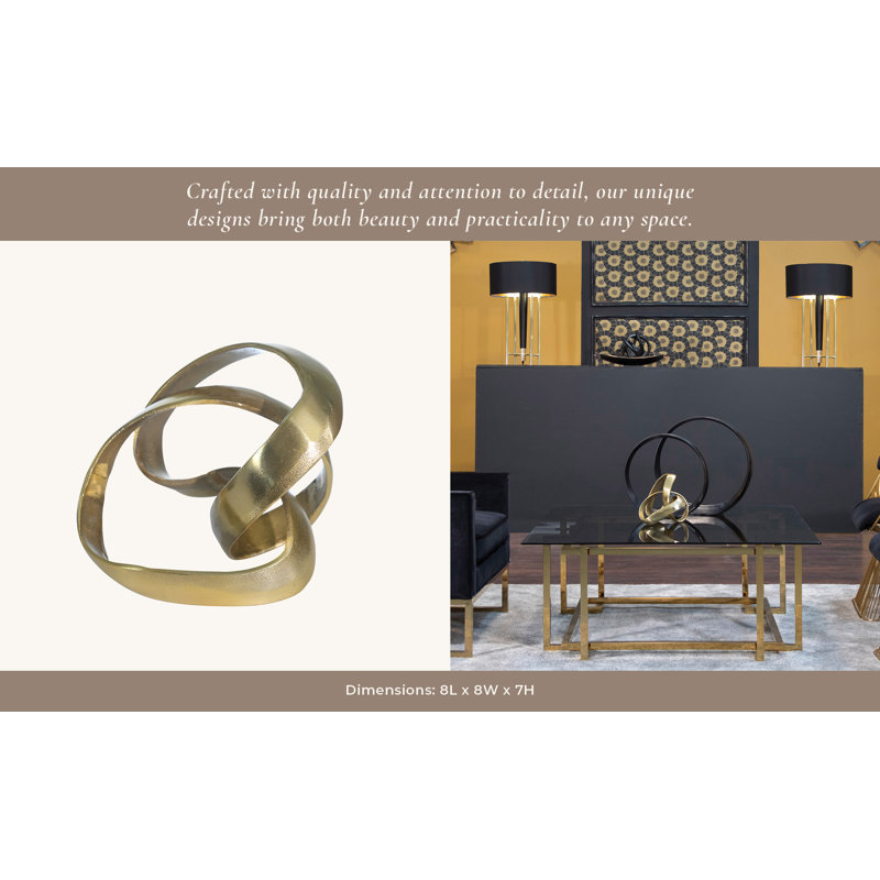 Modern Aluminum Abstract Interwoven Decorative Sculpture, Gold