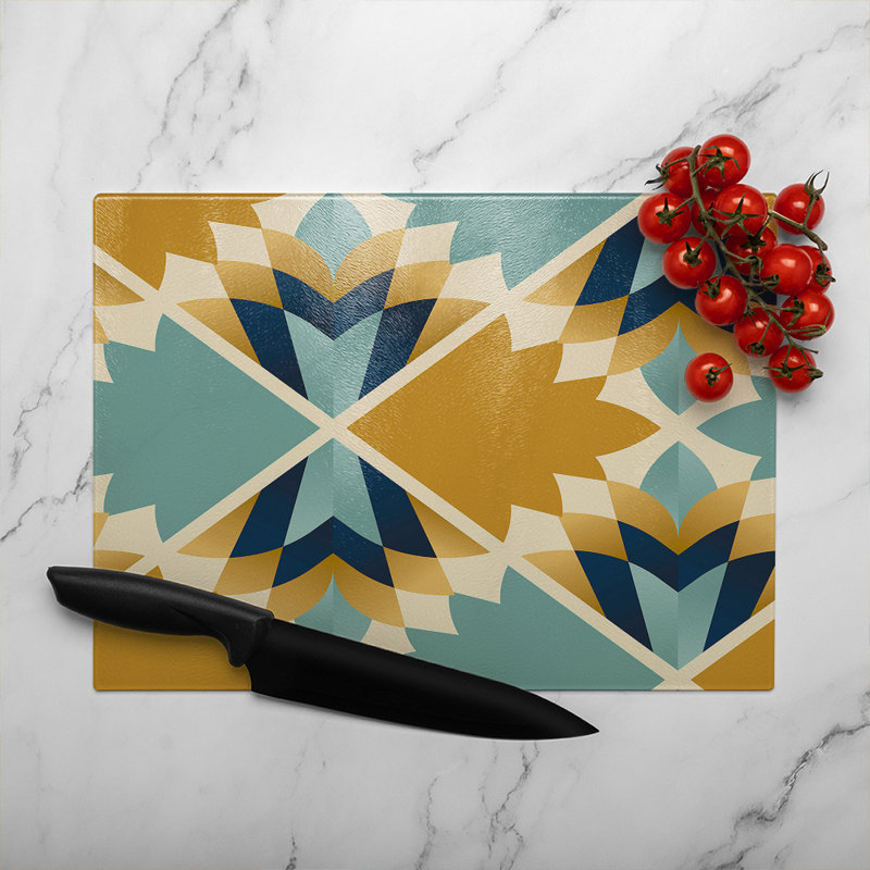 Cleopatra Fan Ethnic Pattern Glass Chopping Board
