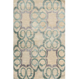 Rococo Geometric Area Rug in Jade/Dusty Teal/Silver/Gray Blue