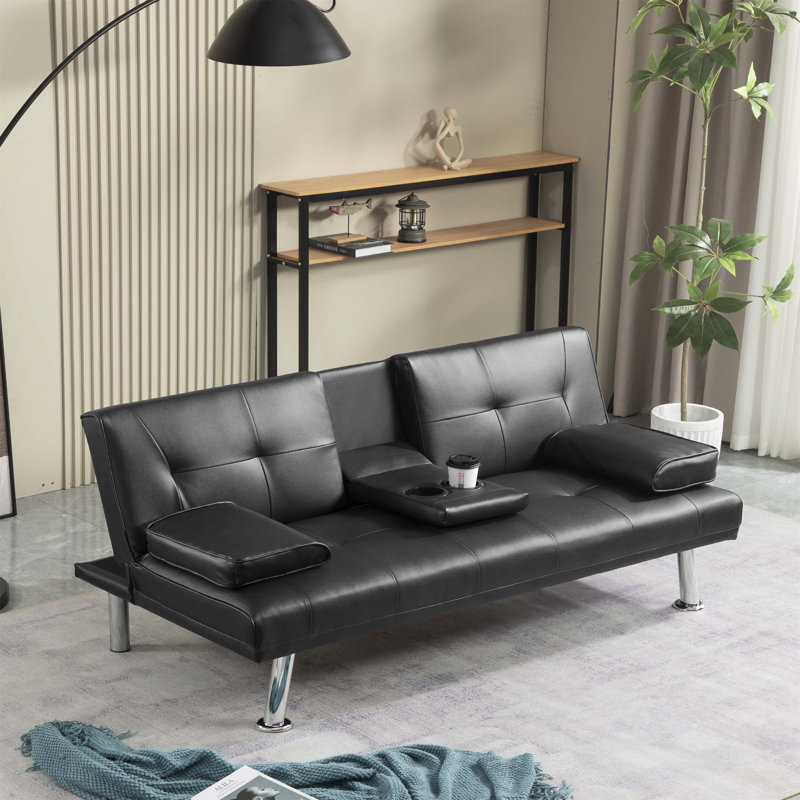 Canapé-lit futon convertible en polyuréthane pliable rembourré en polyuréthane avec accoudoirs amovibles, idéal pour les espaces multiples et diverses utilisations