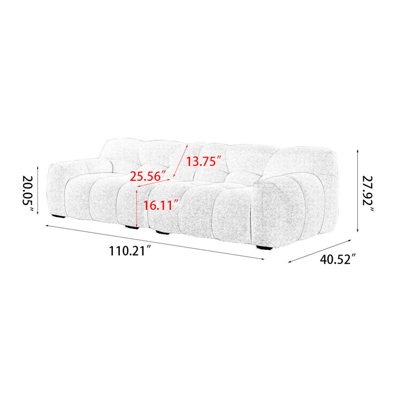 Gillispie 98.43'' Upholstered Sofa, 27.94" H x 110.23" W x 40.54" D, White Velvet, 4