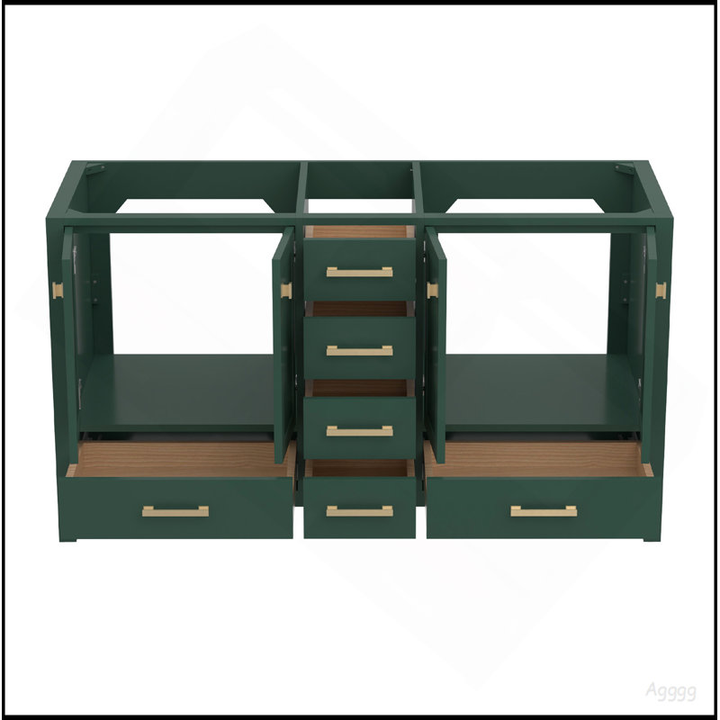 Meuble-lavabo 60 po, meuble-lavabo avec cadre en bois massif, comptoir autoportant avec double cuve vert, Green