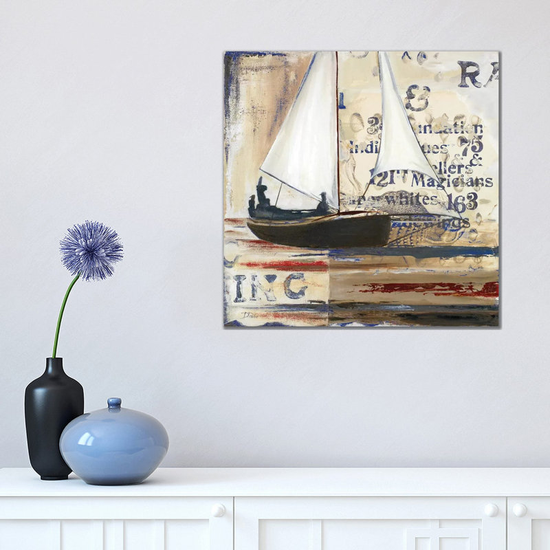 Blue Sailing race I par Patricia Pinto-impression d’art graphique, Toile tendue, Pas de tapis, H 18 po x l 18 po x 1,5 po