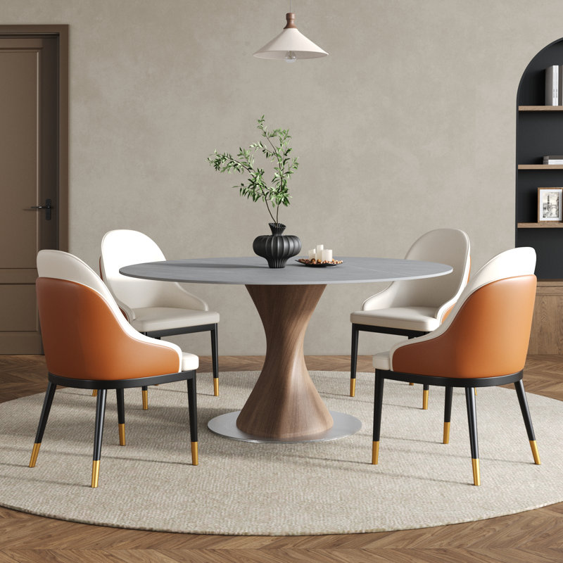 Table de salle à manger stable pour 6 personnes, 29.53"H x 53.15"L x 53.15"W, Gris brumeux, Noyer foncé