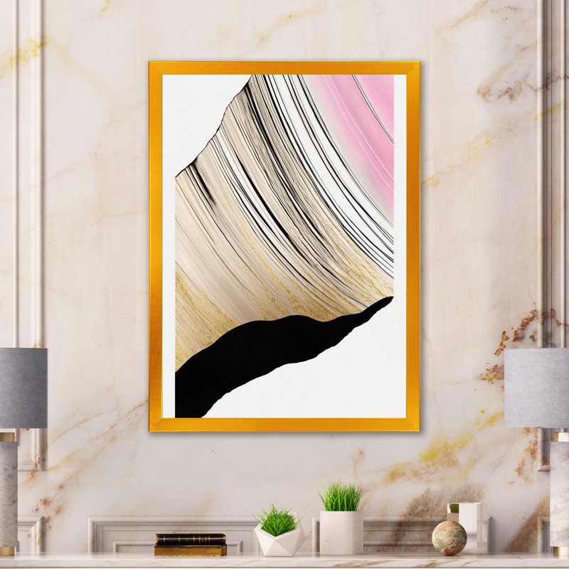 «Minimalisme rose et doré», impression sur toile, Impression dorée sur toile encadrée, H 32 po x l 24 po x P 1 po