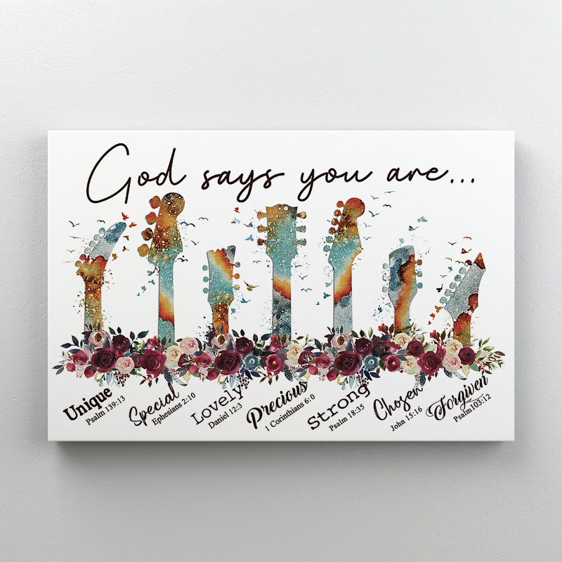 «Guitars With Flowers - God Says You Are», reproduction d'art graphique sur toile tendue, H 24 po x l 36 po x P 2 po