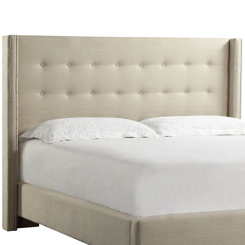 Tête de lit tapissier à oreilles Kaster, Beige, Très grand