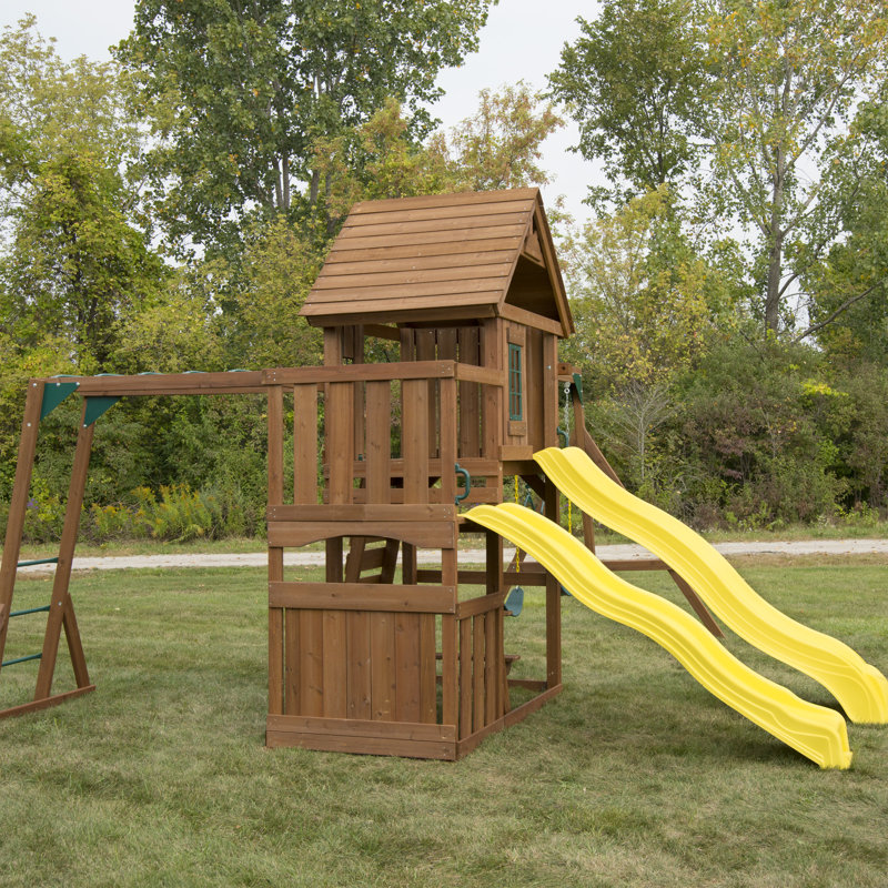 Castlebrook Large Wooden Play Swing Set with Slides and Clubhouse