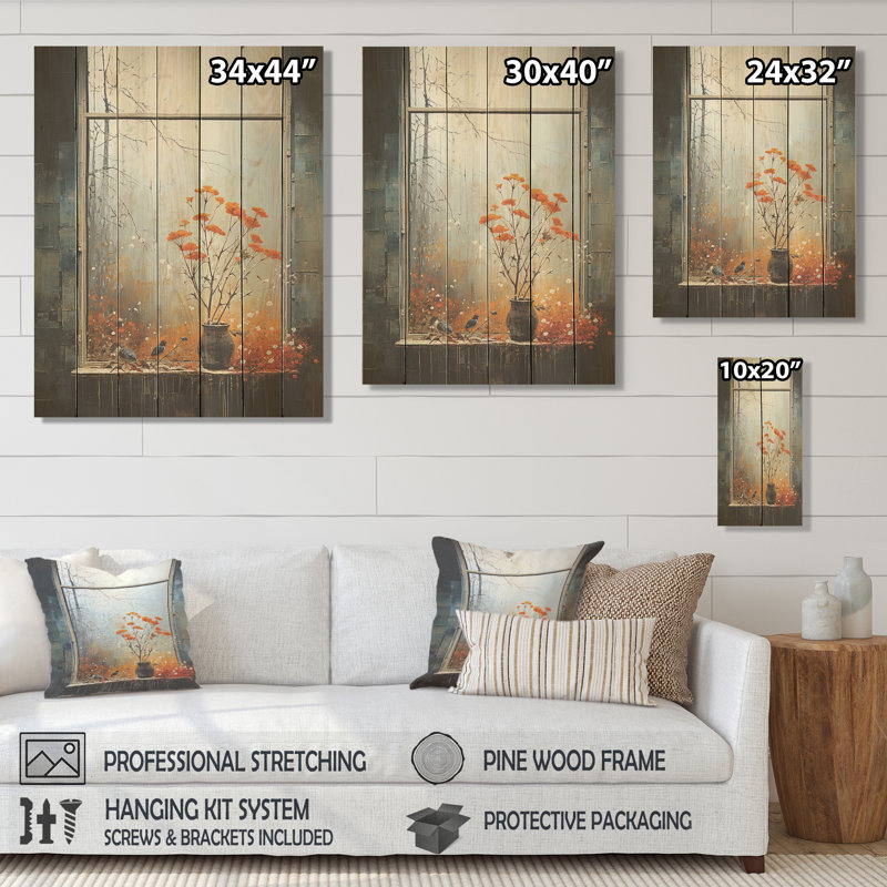 Meadow Windows View II - Meadow sur bois, H 44 po x l 34 po