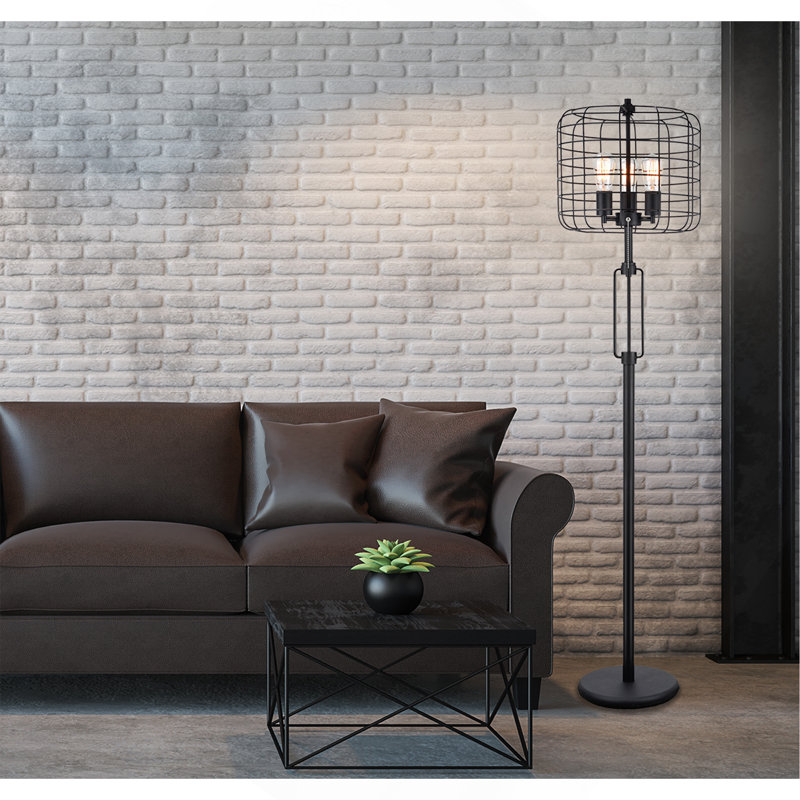 65"H BLACK INDUSTRIAL WIRE CAGE FLOOR LAMP W/ EDISON BULB