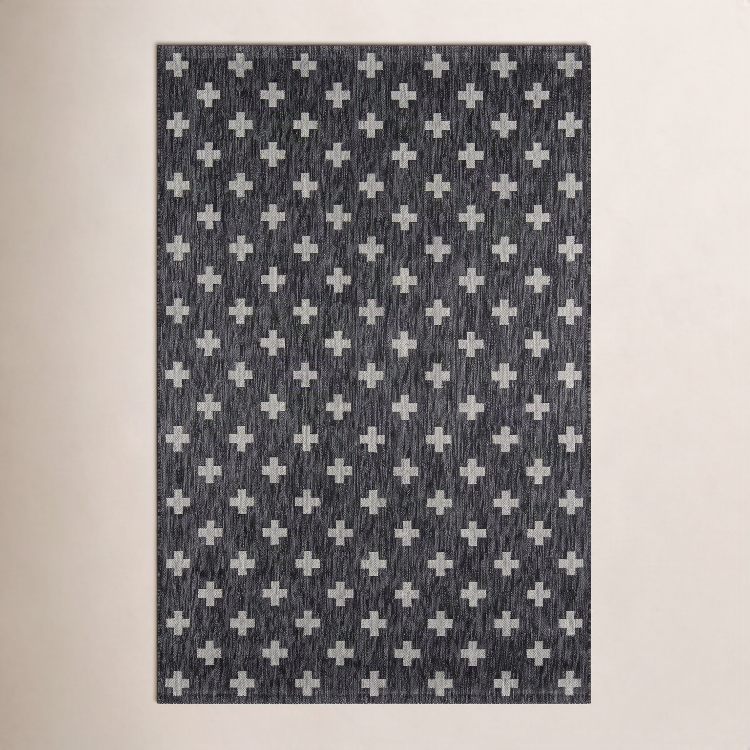 Umbria Striped Geometric Outdoor Rug, Charcoal, Rectangle 9'3" x 12'6"