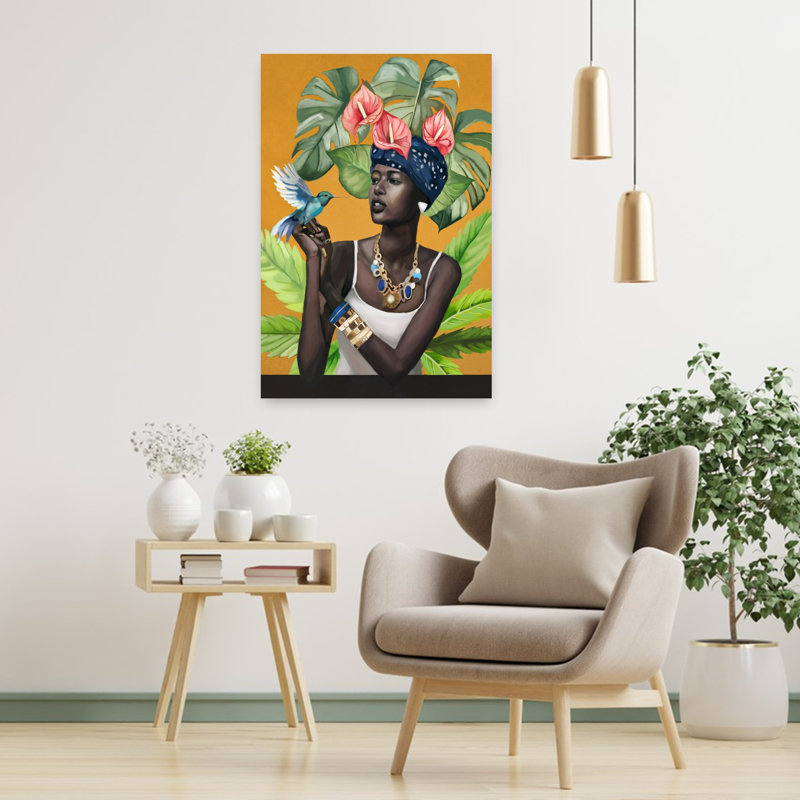 «Tropic Breeze Elegant Modern Modern Bird Flower», art mural, H 36 po x l 24 po