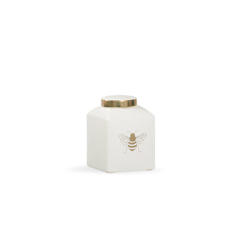 Ceramic Jar, Mint/Gold, 7.3" H x 5" W x 5" D