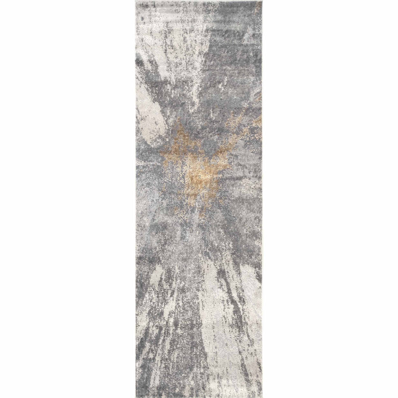 Ogrady Modern Abstract Power Loom Silver Rug, Runner 2'8" x 8'