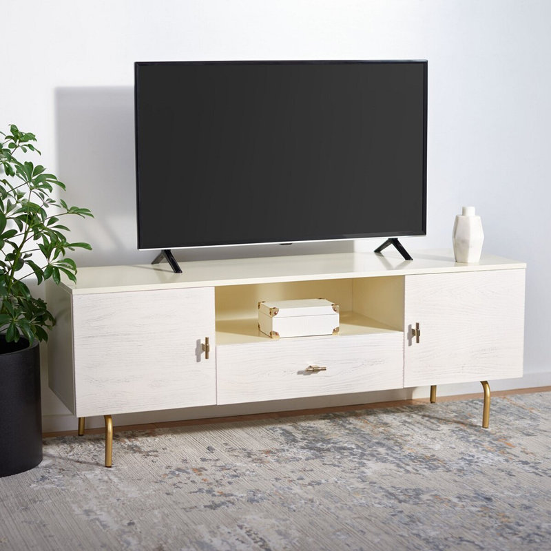 Meuble télé pour téléviseur de 42 po ou moins Brooksie, Crème / blanc délavé