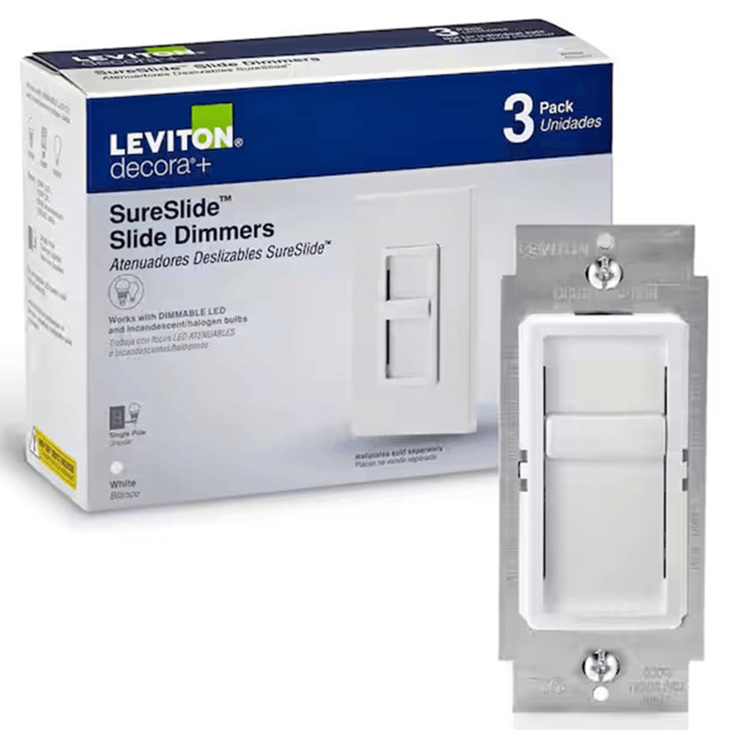 Leviton Decora SureSlide Watthite 600 Watt Slide Dimmer Switch 3 Pack