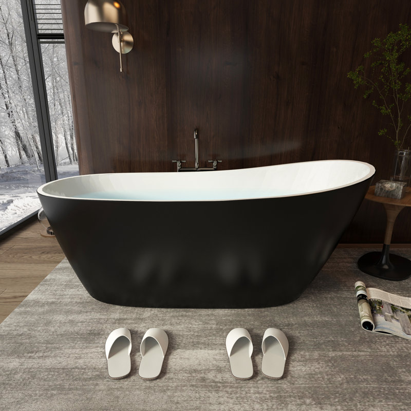 Free Standing Tub 59" Deep Soaking Bath Tub Acrylic Freestanding Bathtub J29B Black Stand Alone Tub