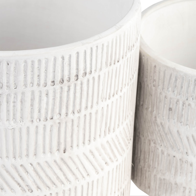 Charmayne Stoneware Ceramic Planter Set with Textured Design and Footed Base - Set of 2, Ivory