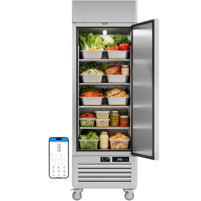 VEECOOL 27" One Section Solid Door Commercial Refrigerators Upright WiFi Enabled with Right-Hinged Door - 23 cu.ft