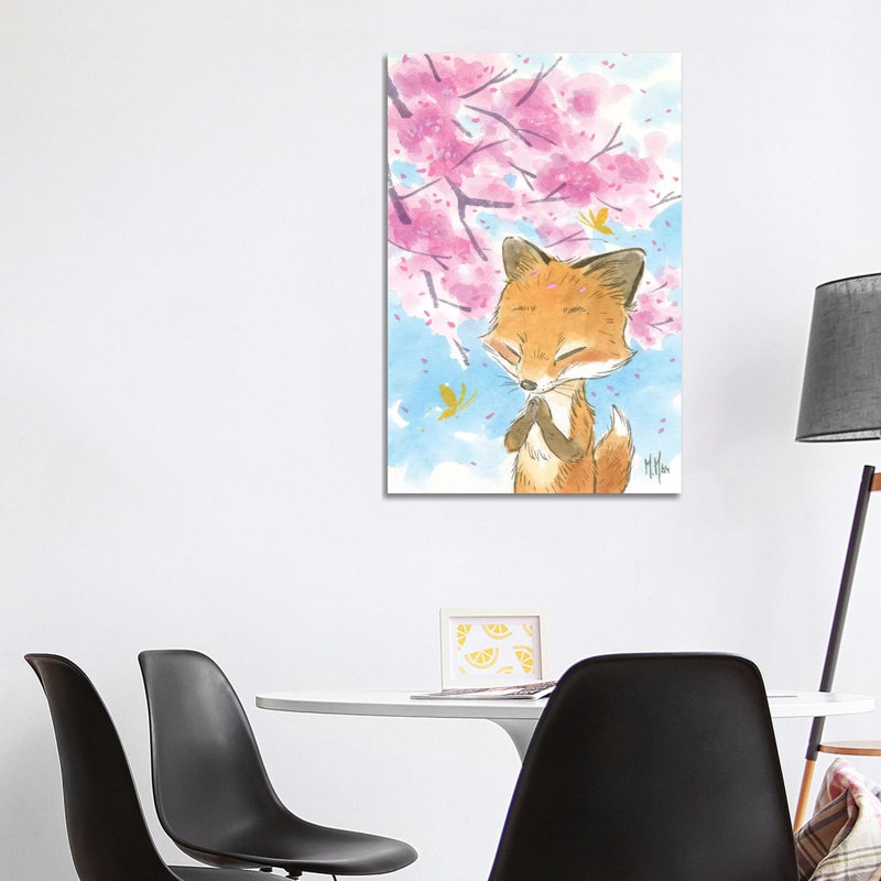 Cherry Blossom Fox by Martin Hsu - Painting on Canvas, 101.6 cm H x 66.04 cm W x 1.91 cm D, Wrapped Canvas