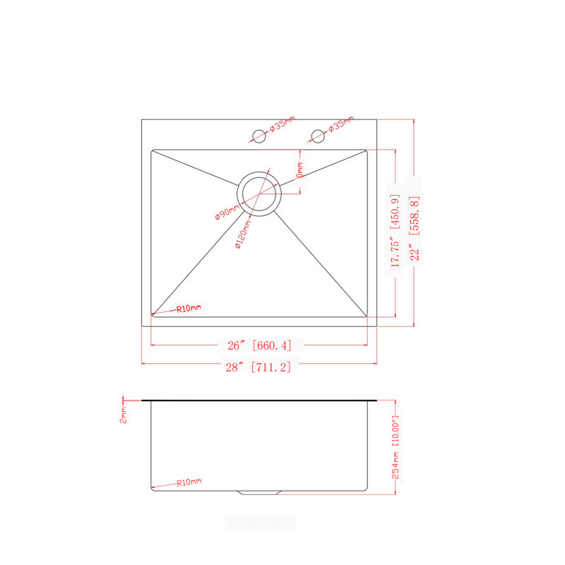 Évier de cuisine 28 po x 22 po x 10 po à cuve simple encastrable en acier inoxydable de calibre 16 28 po