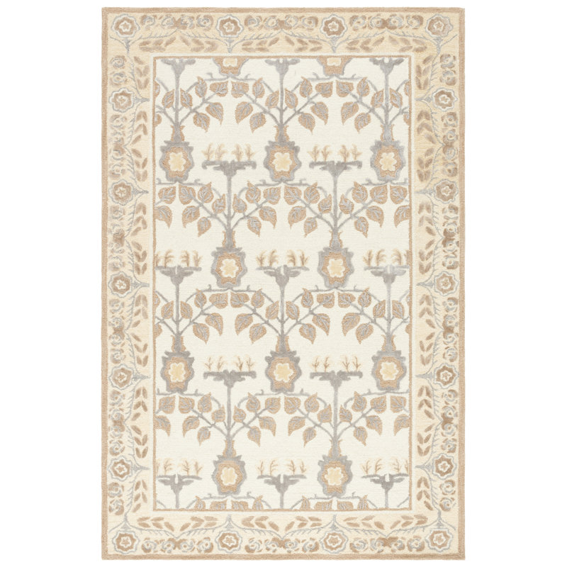 Earthly Treasures Hand Tufted Wool;Cotton;Viscose Floral Indoor Rug, Rectangle 5' x 8'