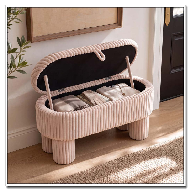 Repose-pieds en velours côtelé avec couvercle relevable, Pink Corduroy