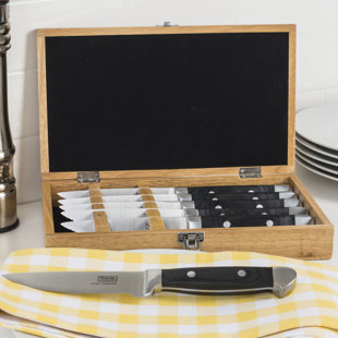 Viking Steakhouse Pakka Wood 6-Piece Steak Knife Set with Wooden Box (Set of 6)