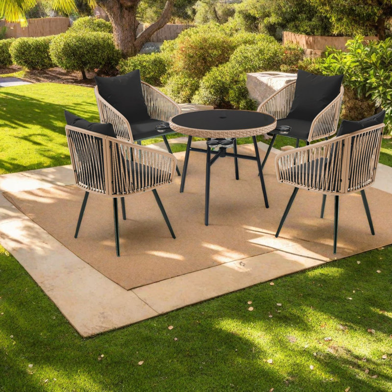 Ensembles de salle à manger de patio peu encombrants, style moderne en métal rotin pour l'extérieur