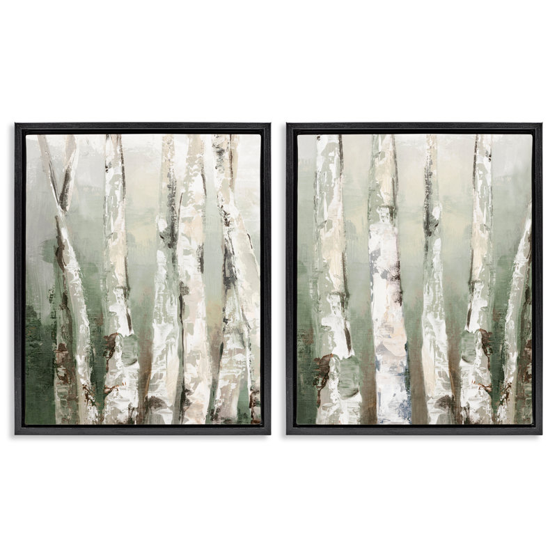 Cadre flottant 2 pièces Organic Birch Forest Trees, design par Luna Mavis, Cadre flottant noir de jais, H 21 po x l 17 po