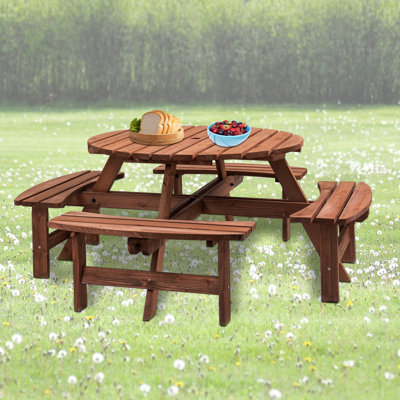 Table de pique-nique en bois pour 8 personnes, table de camping en plein air avec siège, jardin, bricolage avec 4 bancs intégrés, capacité de 2220 lb