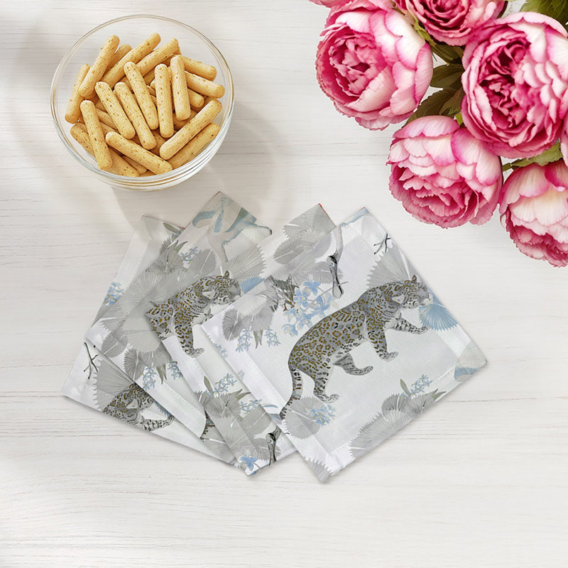 Leopard Walk Cotton Sateen Cocktail Napkins, Powder