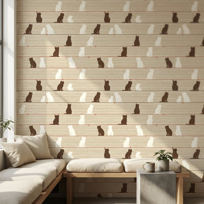 Adhésif mural minimaliste pelez et collez le papier peint chat