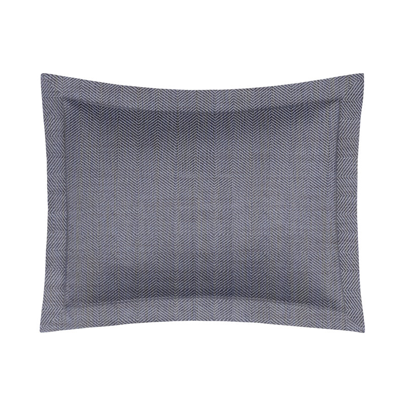 Taie décorative à motif de chevrons en lin Zebra, Standard, Bleu marine cendré