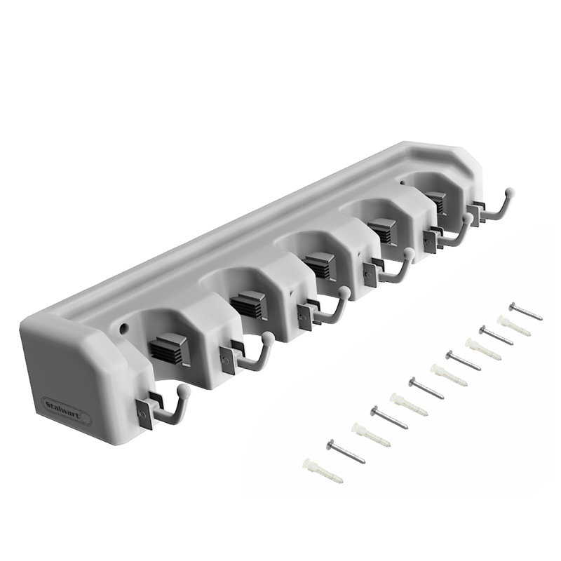 Stalwart Wall Organizer with 5 Slots and 6 Hooks - Tool and Broom Holder for Kitchen and Garage
