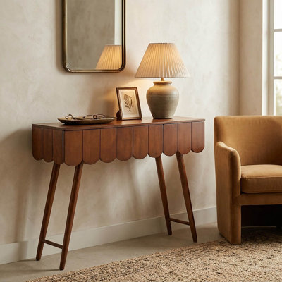 Console Mid-Century en bois avec 3 tiroirs, table d'entrée festonnée avec glissières en bois, canapé en noyer de l 39,4 po pour le couloir du salon