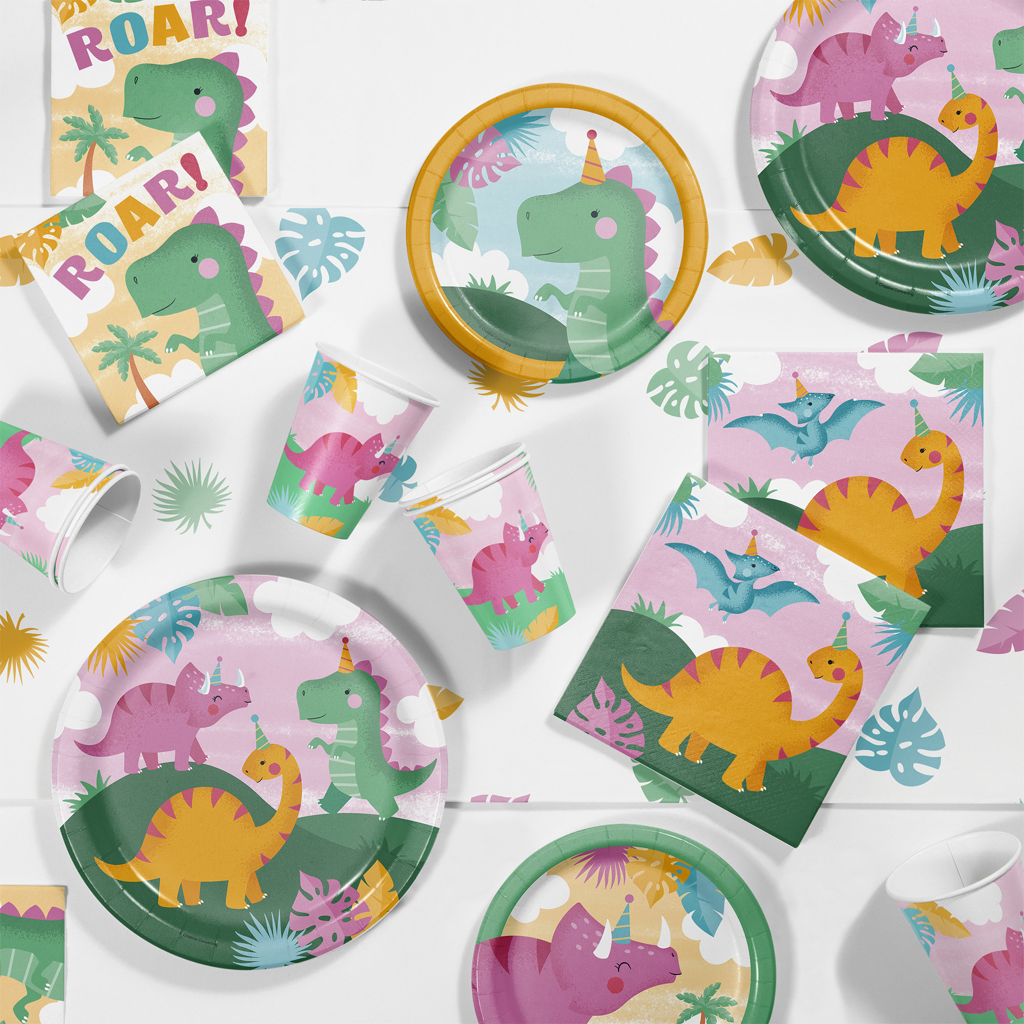 Creative Converting Girl Dino Birthday Party Supplies Kit, Serves